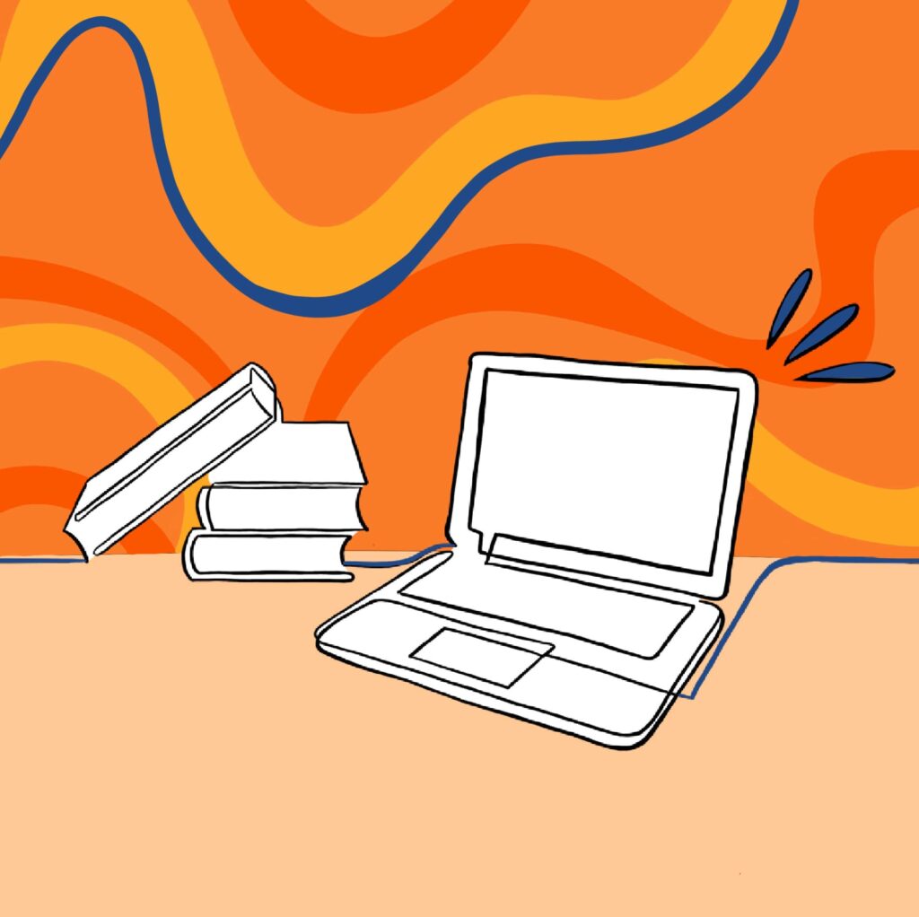 Immagine decorativa con libri e laptop